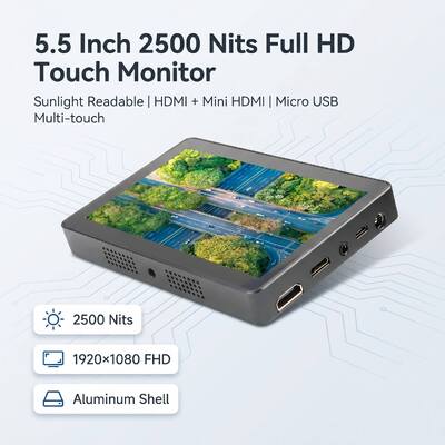 Mua 5.5 Inch 2500 Nits Full HD Touch Monitor 1920×1080 HDMI Mini HDMI Micro USB Shell Aluminium Màn hình đọc ánh sáng mặt trời sản xuất trực tuyến